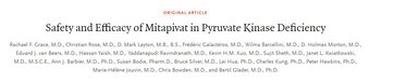 "Safety and Efficacy of Mitapivat in Pyruvate Kinase Deficiency" has just been published