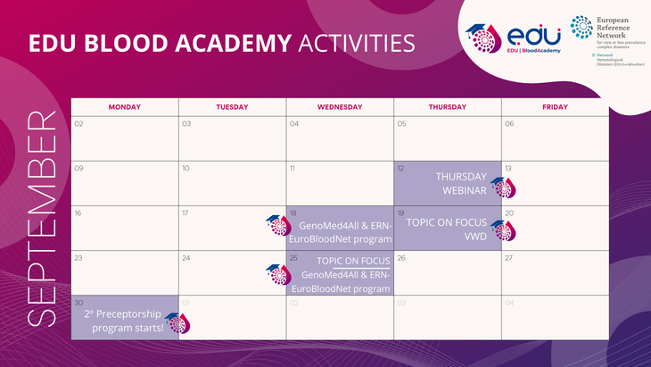 Are you ready for September? Mark your calendar and don't miss any of our EDU Blood Academy activities!